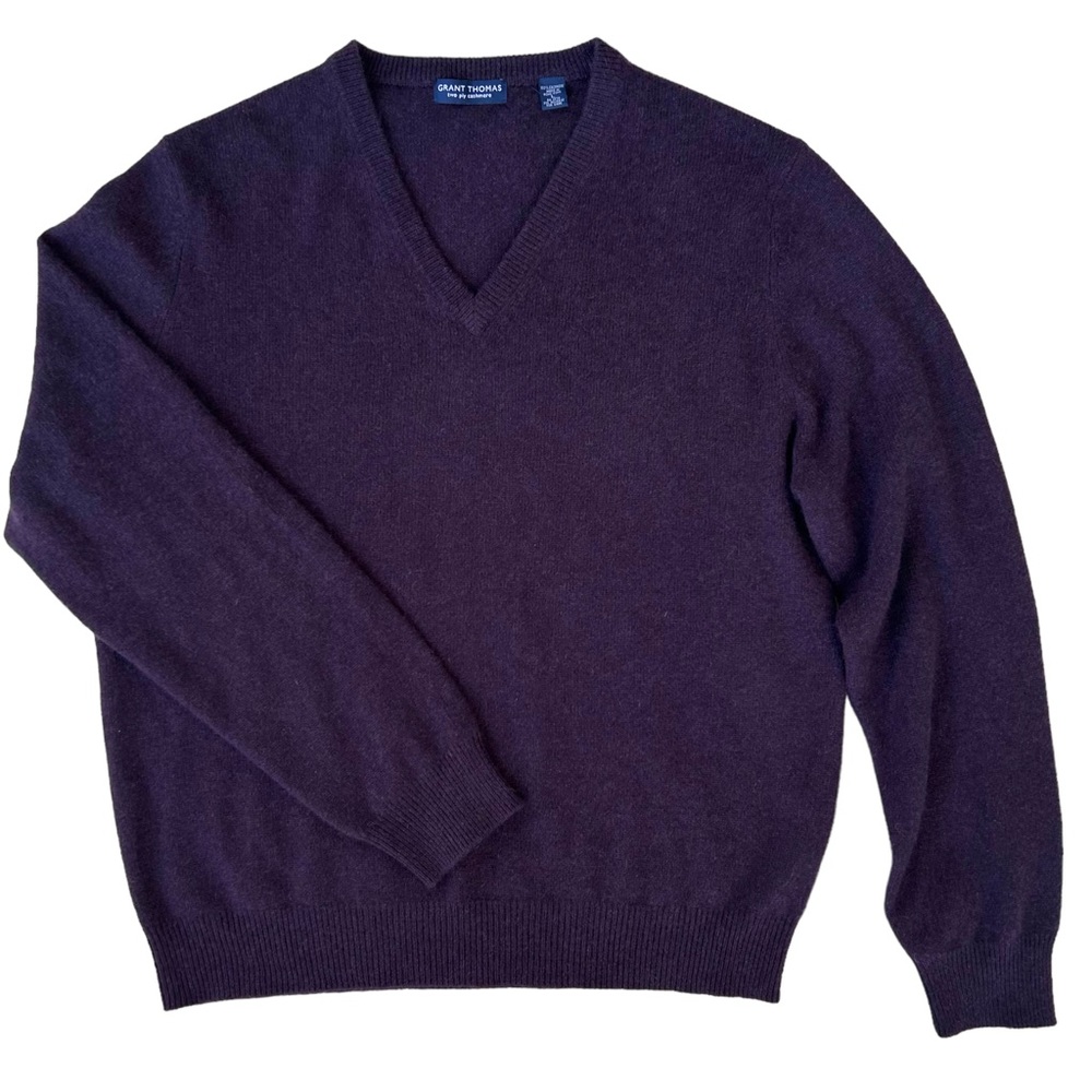 Grant Thomas Two Ply Cashmere Sweater Pullover Deep Purple/Eggplant Large